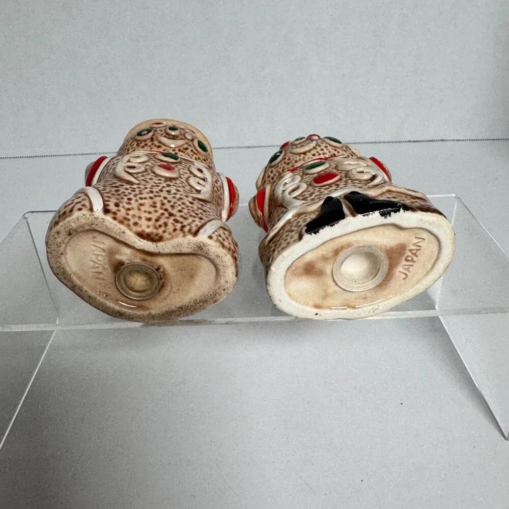 Vintage Gingerbread Man Woman Salt Pepper Shakers & Napkin‎ Holder Japan Ceramic